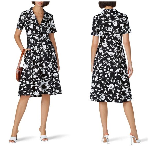 Jason Wu Collective Floral Collard Midi Dress Size 12 Black & White Pockets - Picture 2 of 14